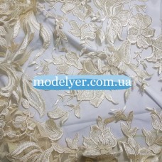 Ткань Сетка с вышивкой (шампань)